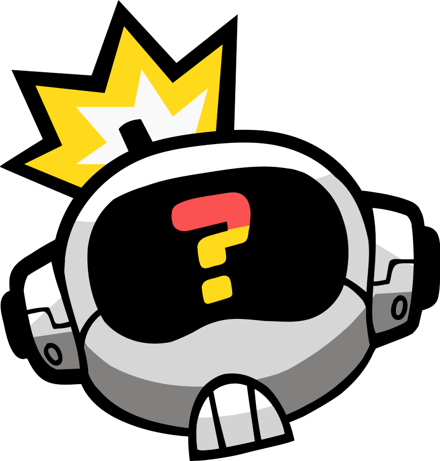Super Collider mascot with question mark expression